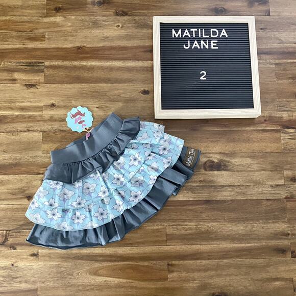 NWT Matilda Jane Heart Soul Pride Blue Gray Floral Nina Knit Tiered Ruffle Skirt - Picture 1 of 7